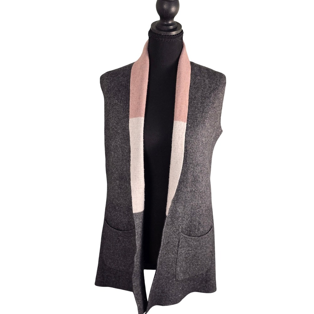 Merino Wool Cashmere Colorblock Longline Vest Grey Pink Small Quiet Luxury Chic